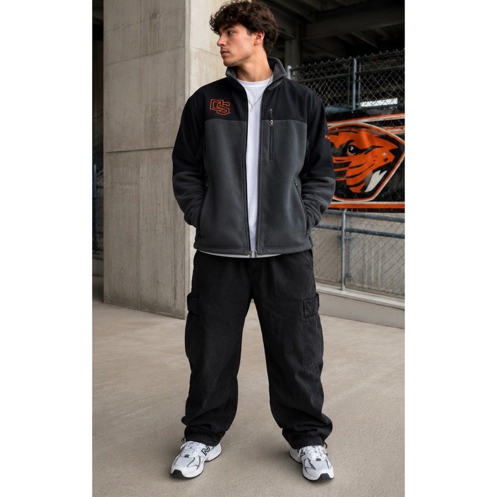 Oregon State Beavers Jacket Mens Medium Black Fleece‎ Columbia Full Zip OSU NCAA
